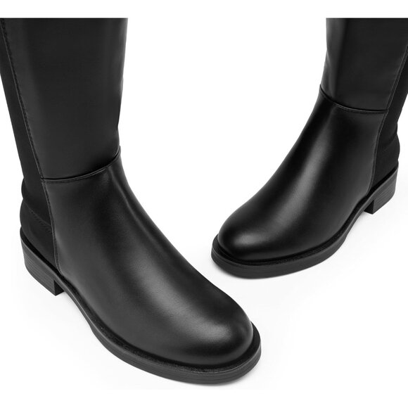 🆕Women Black-pu Knee High Comfortable Thigh High Daily Low Flat Heel Long Boot - Picture 6 of 10